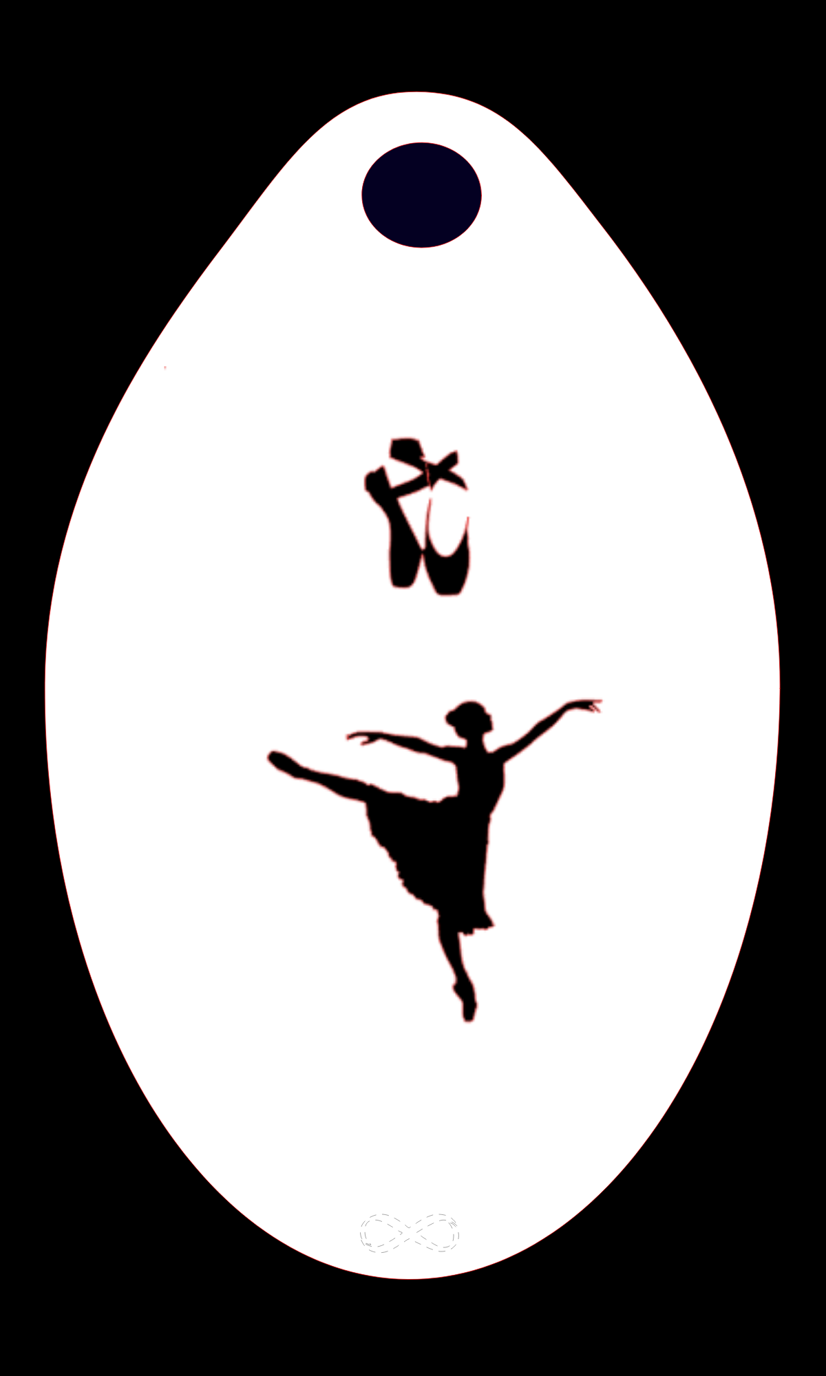 Infinity Faces offers the Ballerina & Shoes Stencil Body Art, a white reusable oval-shaped stencil featuring a ballet dancer in an elegant pose with extended arms and one raised leg, plus artfully placed ballet shoes. Made of bendable plastic, it ensures easy handling for precise artwork.