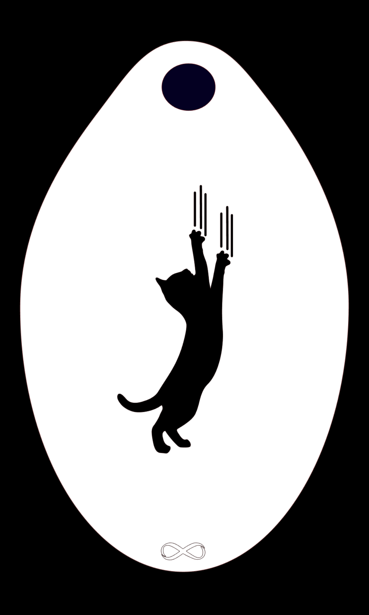 A cat silhouette with claws extended, making scratch marks like face painting art, is centered on a white oval background. A small black oval above it resembles a white reusable stencil. The Infinity Faces logo appears below as an infinity symbol. Product: Cat Scratching Stencil Body Art.
