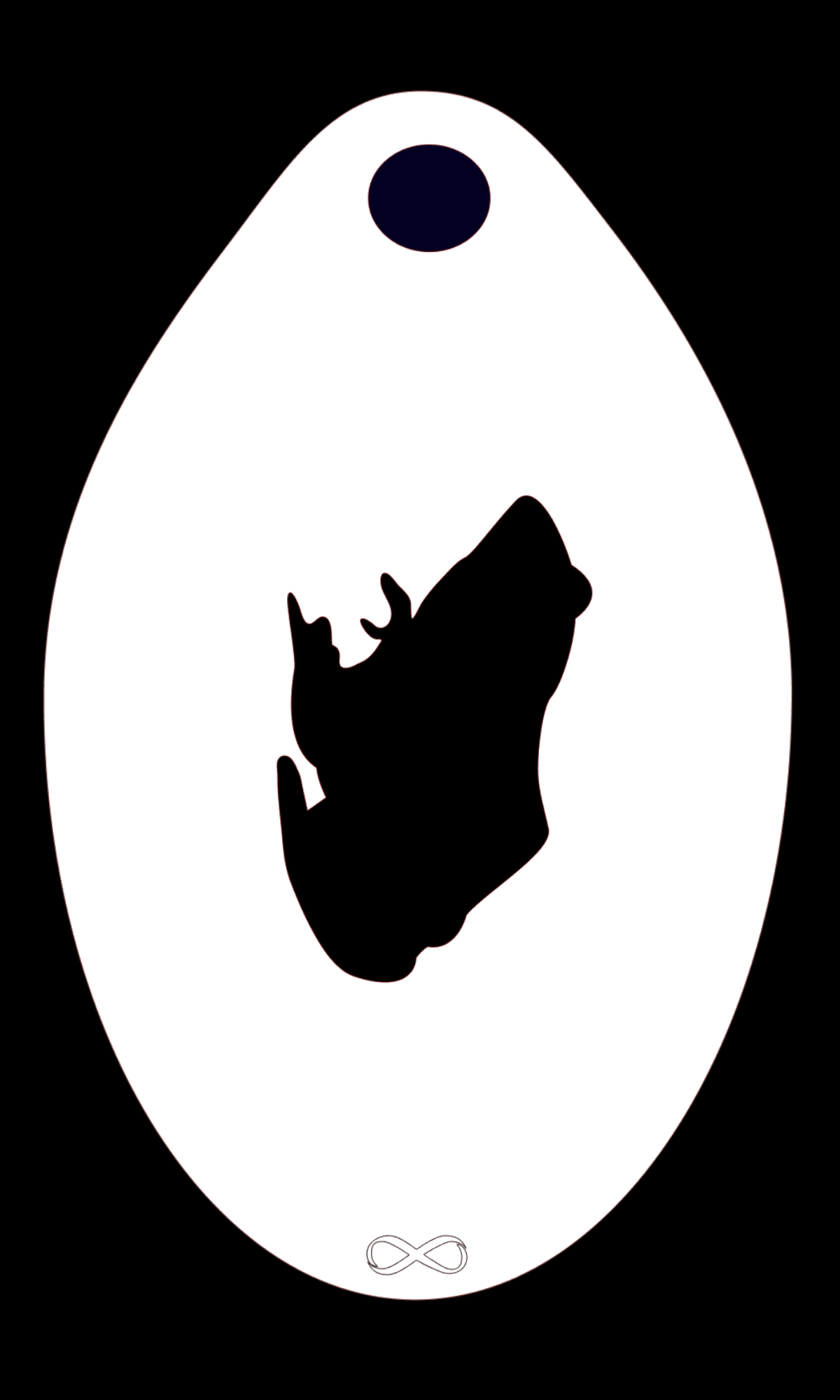 The Frog Stencil Body Art by Infinity Faces features a minimalist rhinoceros silhouette, flipped upside down in an egg-shaped outline, ideal for creative projects or unique face painting.
