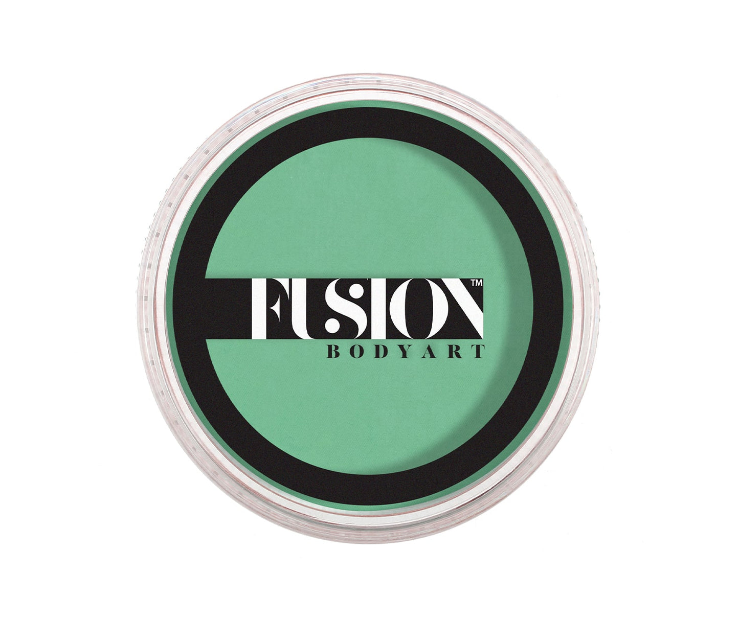 A round container of Infinity Faces features Sweet Cherry Red face paint. The clear lid displays the brands black and white Infinity Faces logo, with a minimalist design centered by a black circle.