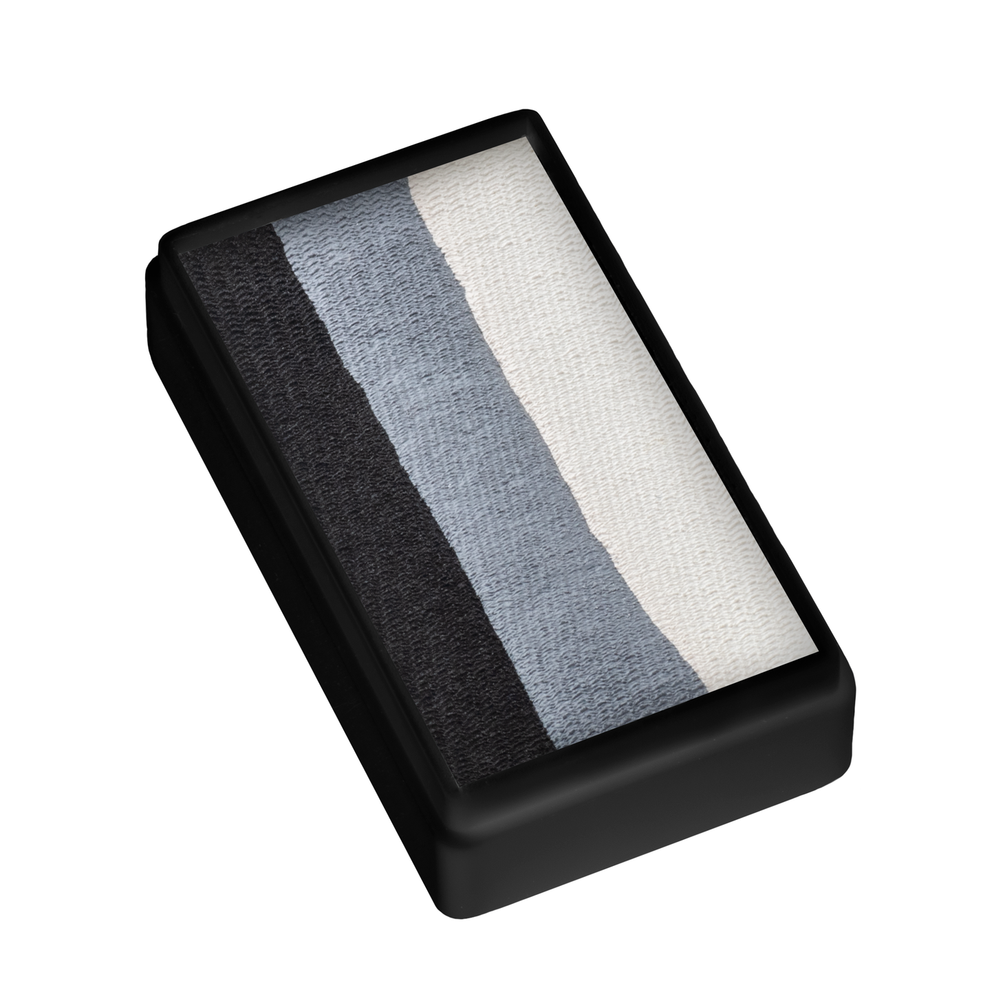 A rectangular tray displays Infinityfaces Face Paint & Body Paint Aqua - Magpie One Stroke (30g) by Tag, featuring black, gray, and white stripes side by side on a white background.