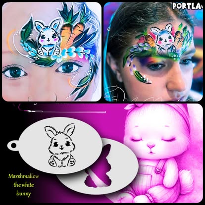 Face- & Body Stencil - Marshmallow the white bunny - MyPaintMania