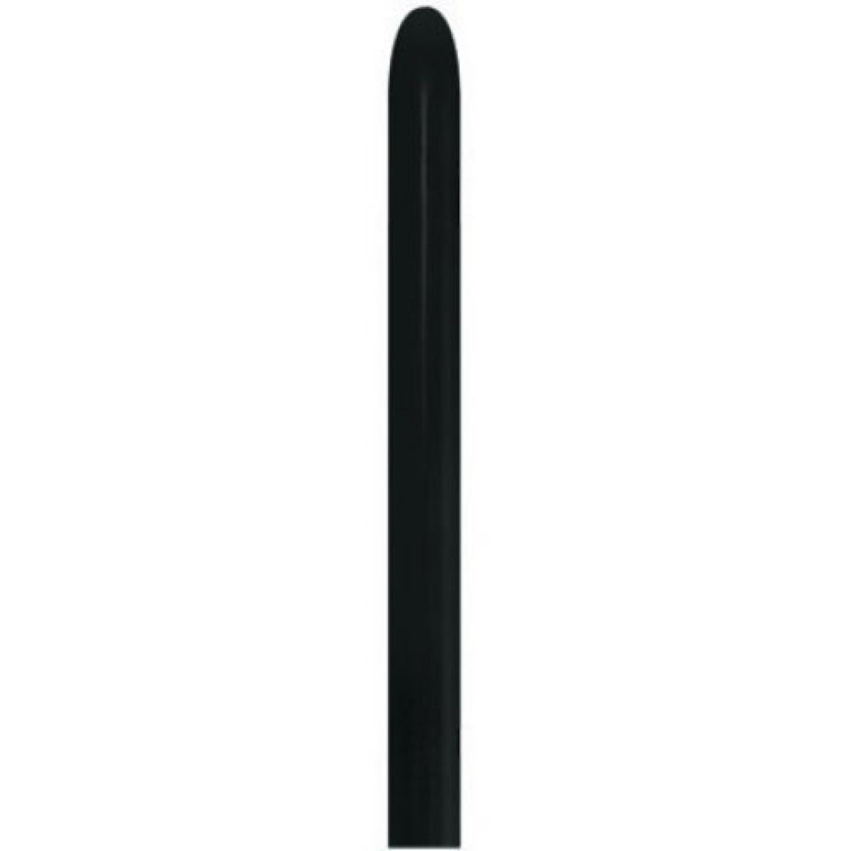 A sleek, solid black vertical cylinder resembling a premium balloon (Modelling Balloons DTX by Infinityfaces, Sempertex, Black 50/160s) stands centered on a plain white background.