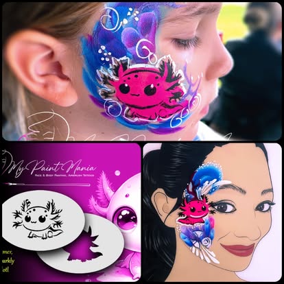 Face- & Body Stencil - Shimmer the sparkly axolotl - MyPaintMania