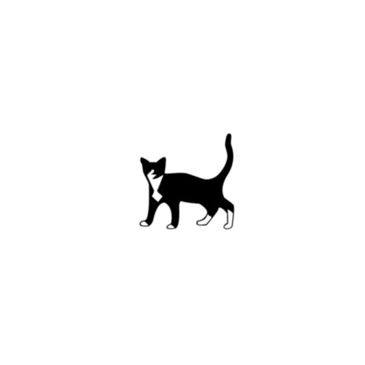 The Infinityfaces Temporary Herbal Tattoo The King of Cats features a black and white silhouette of a sleek cat with its tail up, set against a plain white background.