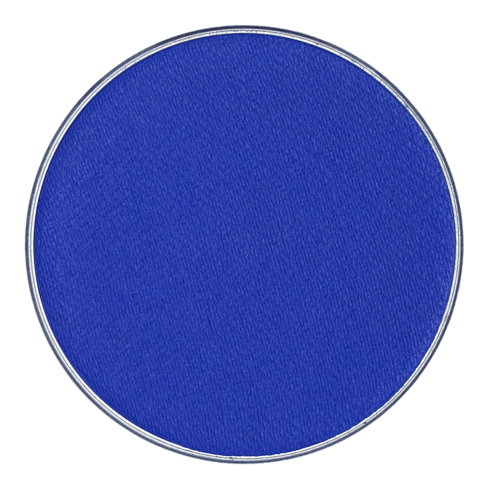 Infinity Faces offers the Aqua Superstar Face & Body Paint in bright blue, featuring a round, flat eyeshadow pan with a silver edge. Its matte texture is perfect for creative looks, adding vibrant color to any routine. This 16g cruelty-free product enhances your makeup collection.