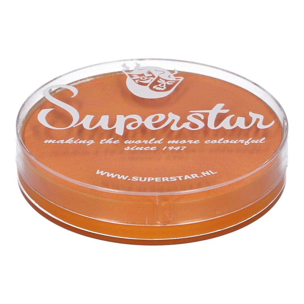 The Face Paint & Body Paint Aqua Superstar in light orange (16g) by Infinity Faces features Superstar on the lid and the slogan making the world more colourful since 1947. It complies with European Cosmetics Legislation. Visit www.superstar.nl for details.