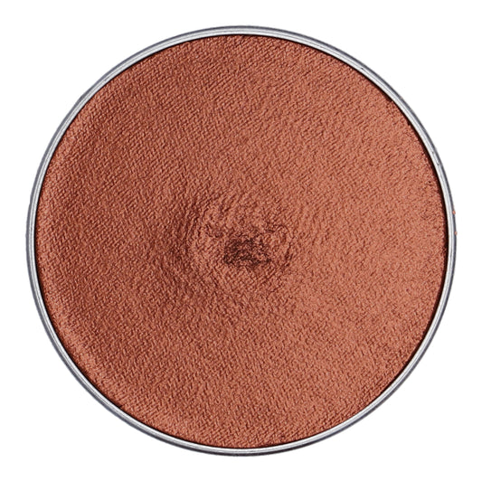 The Face Paint & Body Paint Aqua Superstar in Copper (shimmer) by Infinity Faces is a 45g pan with a metallic sheen and smooth surface, encased in a thin metal rim. Its perfect for all ages with its child-friendly application and seamless blending into any look.