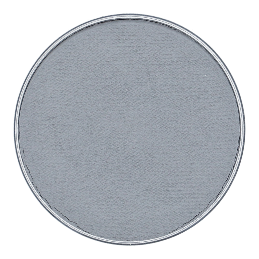 A blank, round, light gray metal lid with a slightly textured surface and thin border, ideal for storing Infinity Faces Face Paint & Body Paint Aqua Superstar - Light grey (16g). Its child-friendly design ensures safe application. It appears centered against a white background.