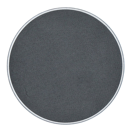 The Infinity Faces Aqua Superstar Face & Body Paint in dark gray is a 45gr circular product with a subtle texture and thin silver border, resembling a compact case. This water-based makeup offers child-friendly application while maintaining its sleek, minimalist design.