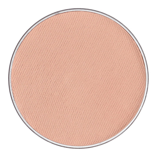 The Infinity Faces Face Paint & Body Paint Aqua Superstar in Santa Claus skin complexion is a round, water-based, cruelty-free, compact powder. It has a light beige shade with a silver metallic rim and offers a smooth, finely textured surface.