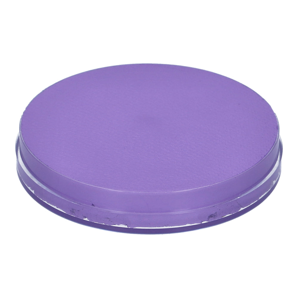A round, matte, purple metal tin with slight wear and a tight lid could hold Infinity Faces Face Paint & Body Paint Aqua Superstar - La-laland (16gr); its perfect for storing cruelty-free, water-based makeup essentials.
