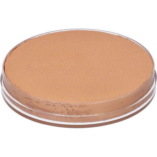 A round, tan Infinity Faces Aqua Superstar Face & Body Paint (16g) compact for light sun tan complexion, child-friendly with a clear plastic rim, shown from above on a white background.