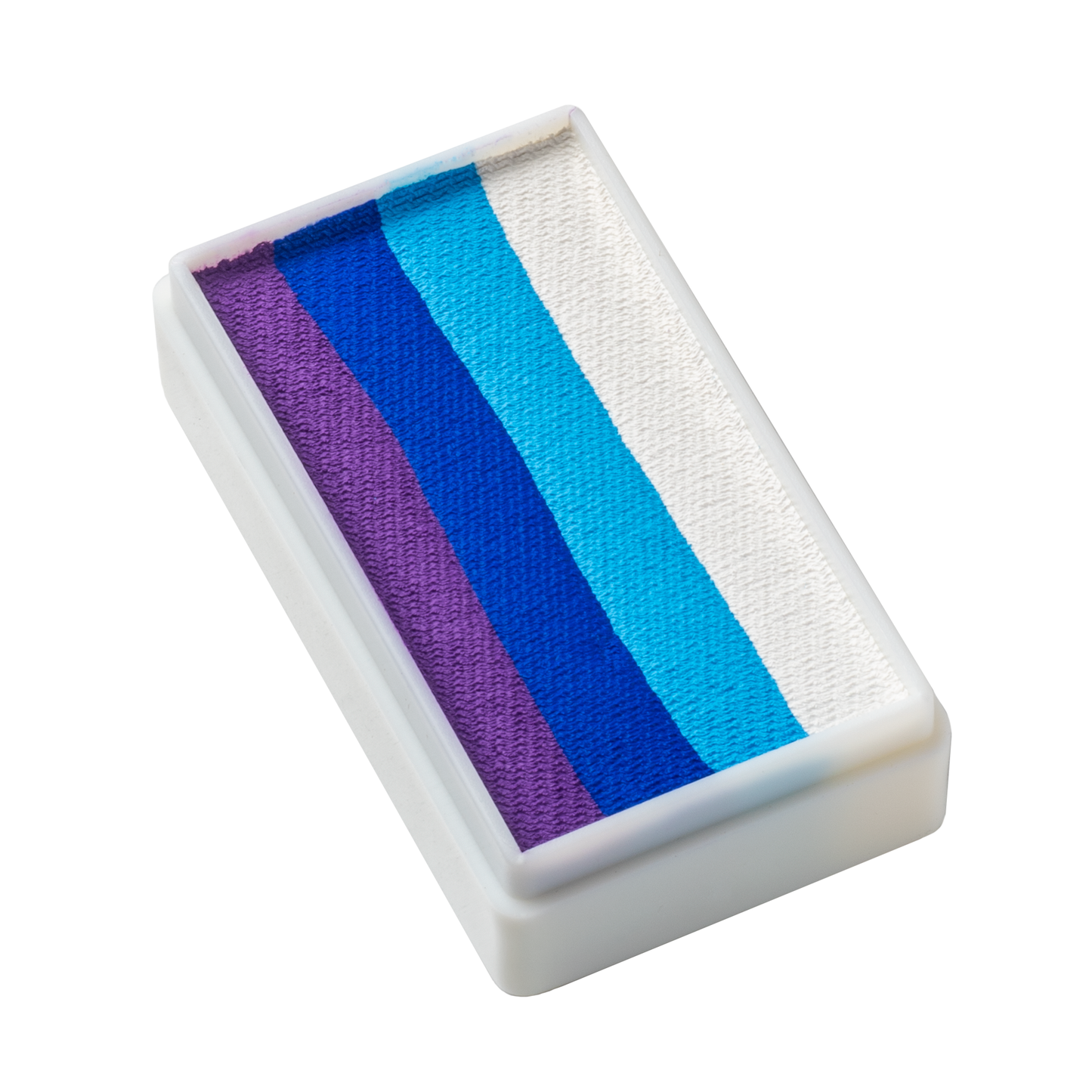 A rectangular Infinityfaces container displays napkins in four vertical sections: purple, blue, cyan, and white.