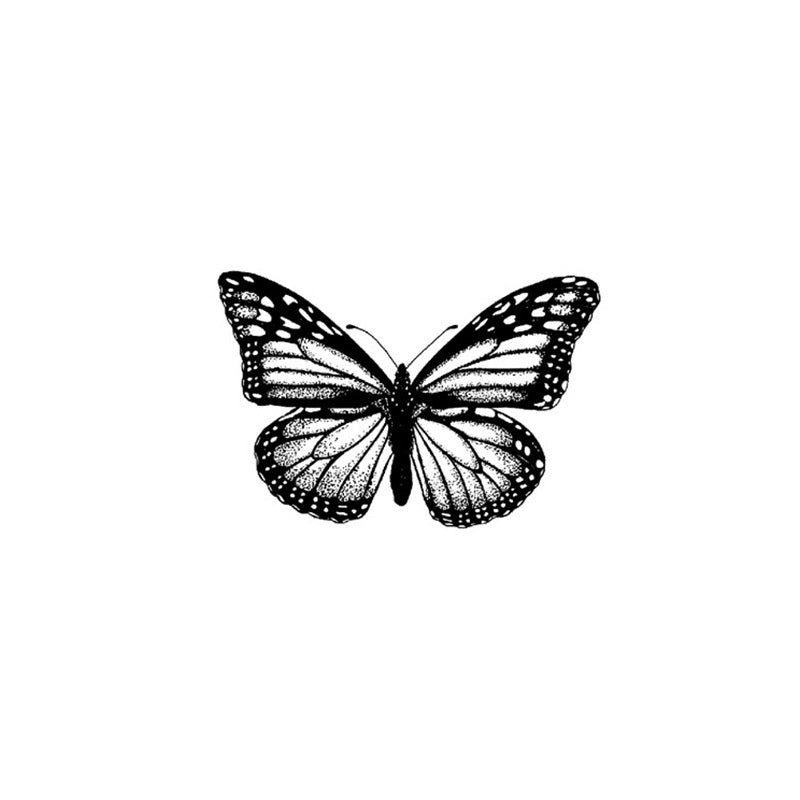 The Temporary Herbal Tattoo - Butterfly by Infinityfaces features a black and white illustration of a butterfly with detailed wing patterns, perfect for a skin-safe tattoo. The design is centered on a plain white background, ideal for temporary body art.