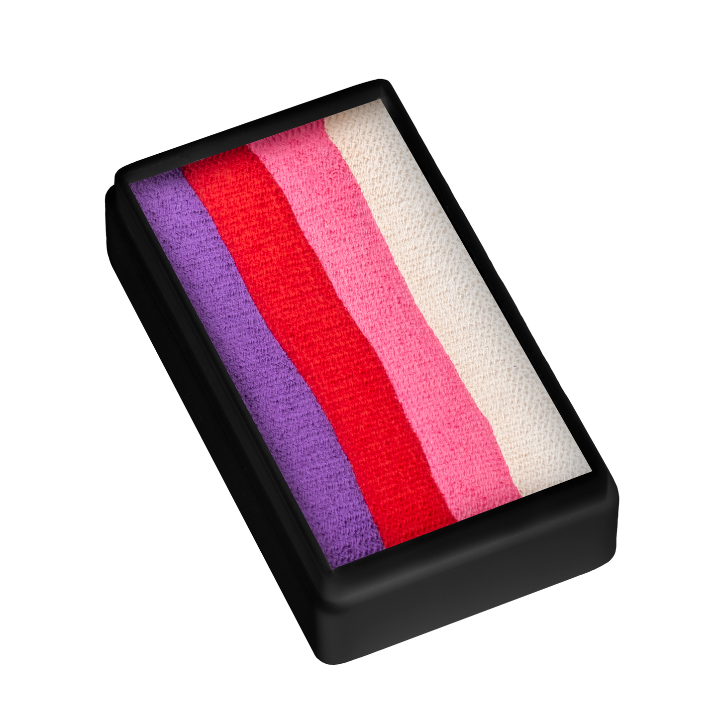 The Infinityfaces Face Paint & Body Paint Aqua - Berry One Stroke (30g) features four vertical stripes in purple, red, pink, and off-white shades arranged in a rectangular black case against a white background.