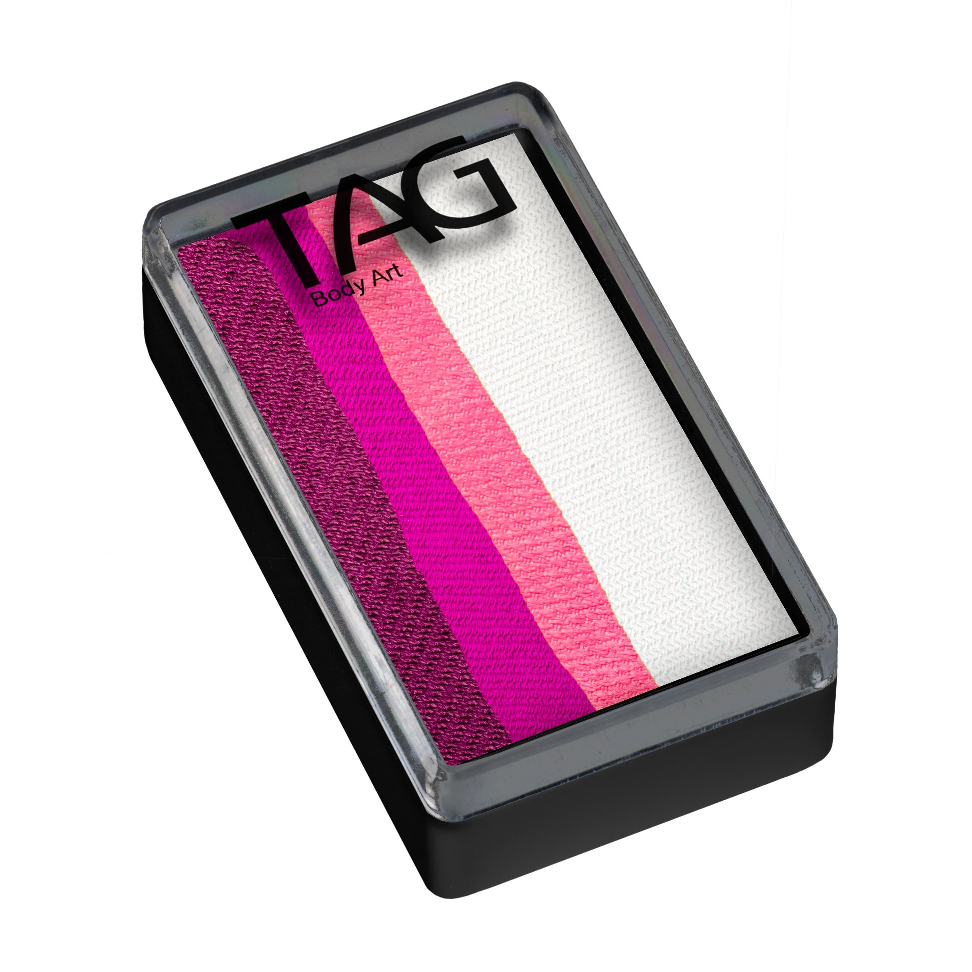 Infinityfaces Face Paint & Body Paint Aqua - Berry Bloom One Stroke (30g) by Tag features a rectangular tray with five horizontal stripes in purple, pink, and white.