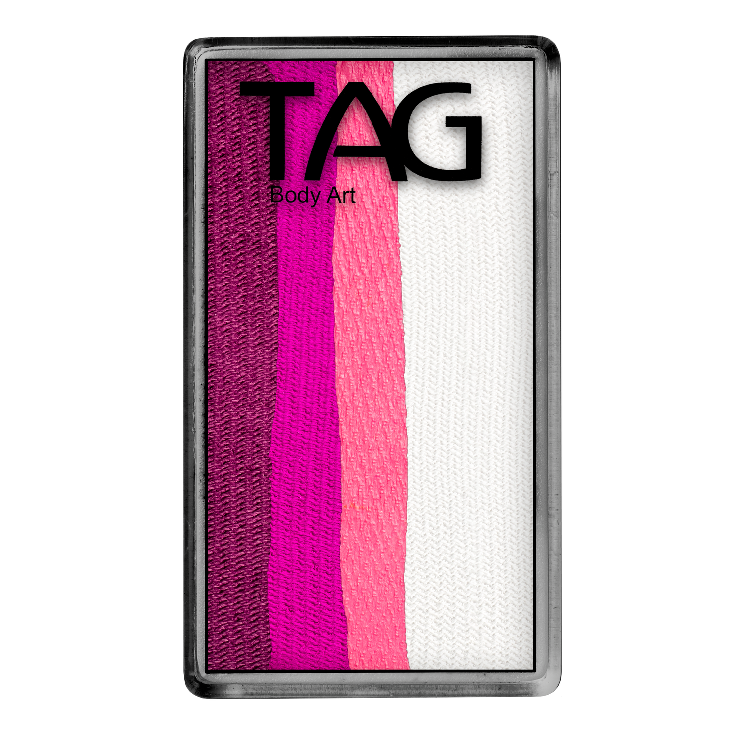 The Infinityfaces Face Paint & Body Paint Aqua - Berry Bloom One Stroke (30g) is a rectangular palette with five vertical shades—dark purple, purple, magenta, pink, and white—in a clear plastic case with a silver border.