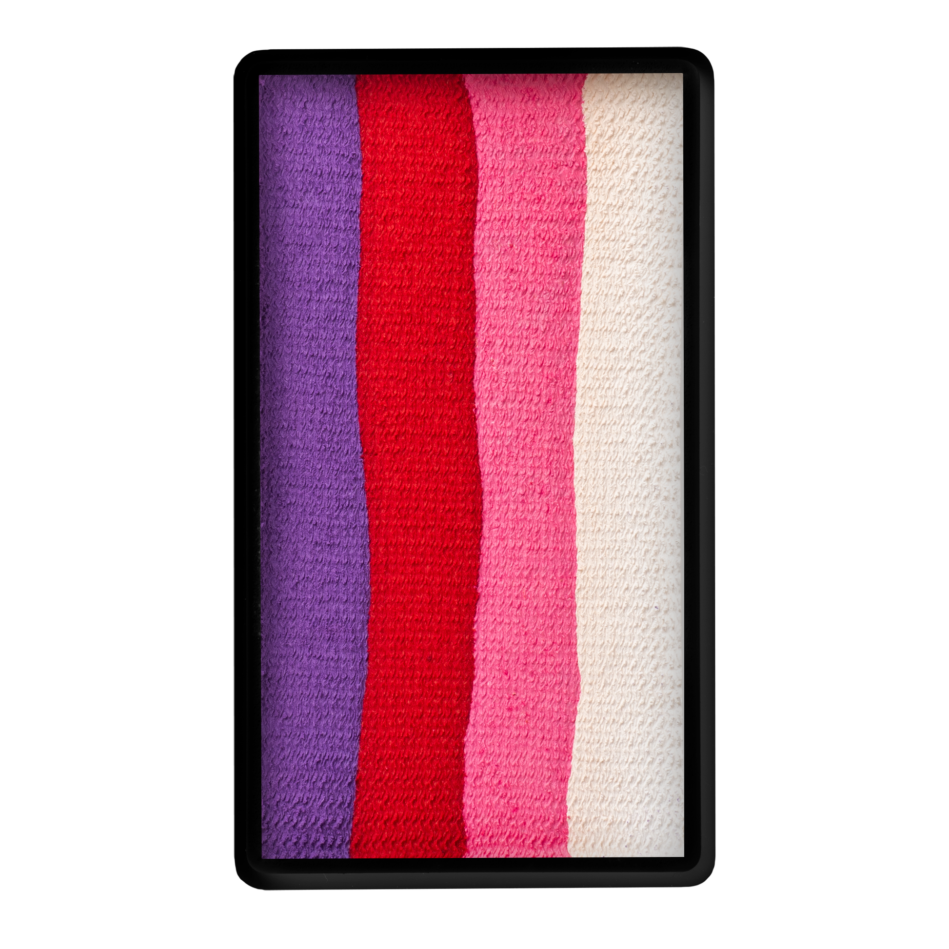 The Infinityfaces Face Paint & Body Paint Aqua - Berry One Stroke (30g) features four vibrant vertical stripes—purple, red, pink, and off-white—arranged side by side in a rectangular tray.