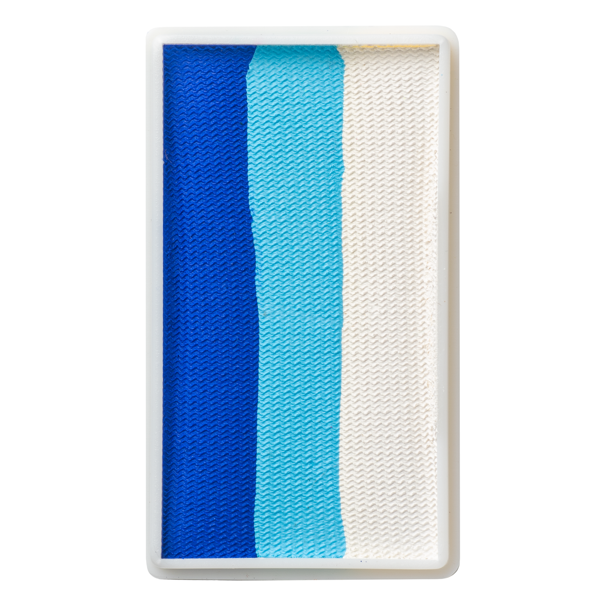 The Infinityfaces Face Paint & Body Paint Aqua Tag - Blue Bird (One Stroke) features a rectangular palette with textured, woven-like vertical stripes in blue, light blue, and white within a white frame.