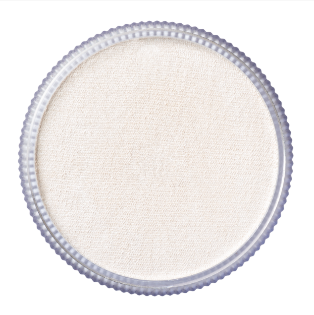 A round, textured white product with a ridged, translucent light gray border. The smooth, fabric-like surface suggests it could be Face Paint & Body Paint Aqua Tag - Pearl White (90g) by Infinityfaces.