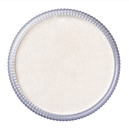 A round, textured white product with a ridged, translucent light gray border. The smooth, fabric-like surface suggests it could be Face Paint & Body Paint Aqua Tag - Pearl White (90g) by Infinityfaces.