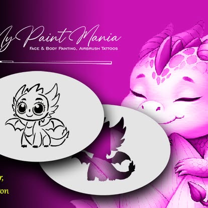 Face- & Body Stencil - Fire Whisper, the baby dragon - MyPaintMania