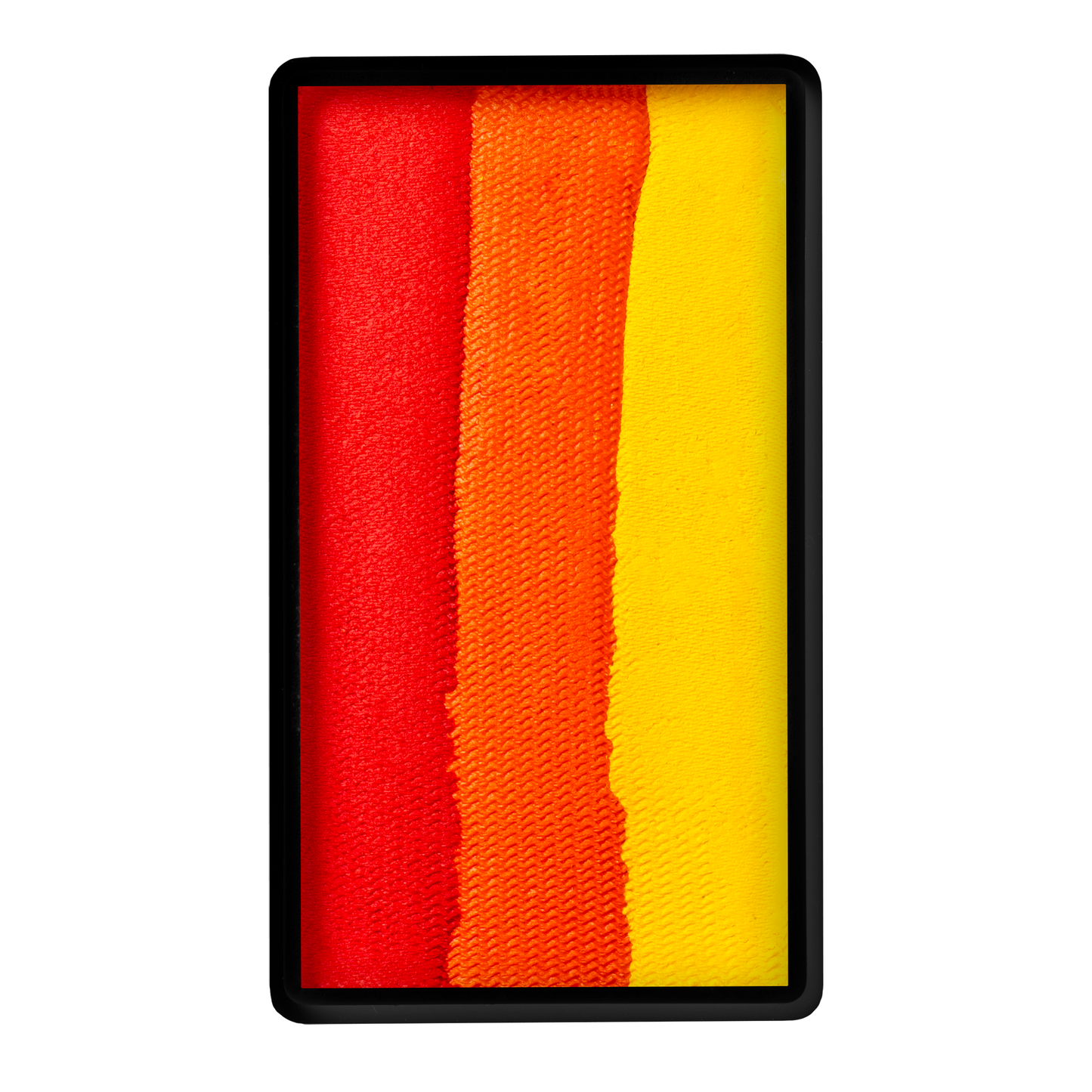 Infinityfaces Face Paint & Body Paint Aqua - Flame One Stroke (30g) features a rectangular palette with three vertical stripes—red (left), orange (center), and yellow (right)—with a slightly rough, painted or textured fabric appearance.
