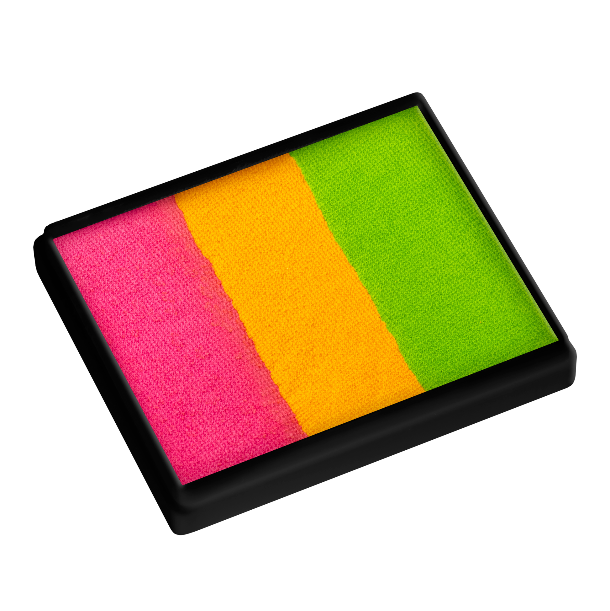 The Infinityfaces Face & Body Paint Aqua - Golden Plum Split Cake (50g) features vibrant pink, yellow, and green sections in a black tray, perfect for creative face and body art or crafting projects.