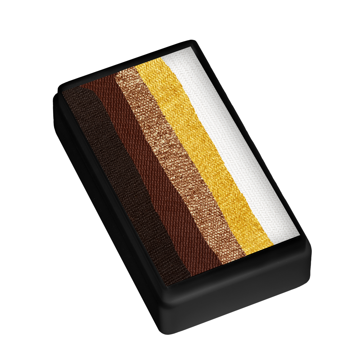 The Infinityfaces Face Paint & Body Paint Aqua - Golden Earth One Stroke (30g) features a rectangular black container with five horizontal strips of textured paint in dark brown, bronze, copper, gold, and white.