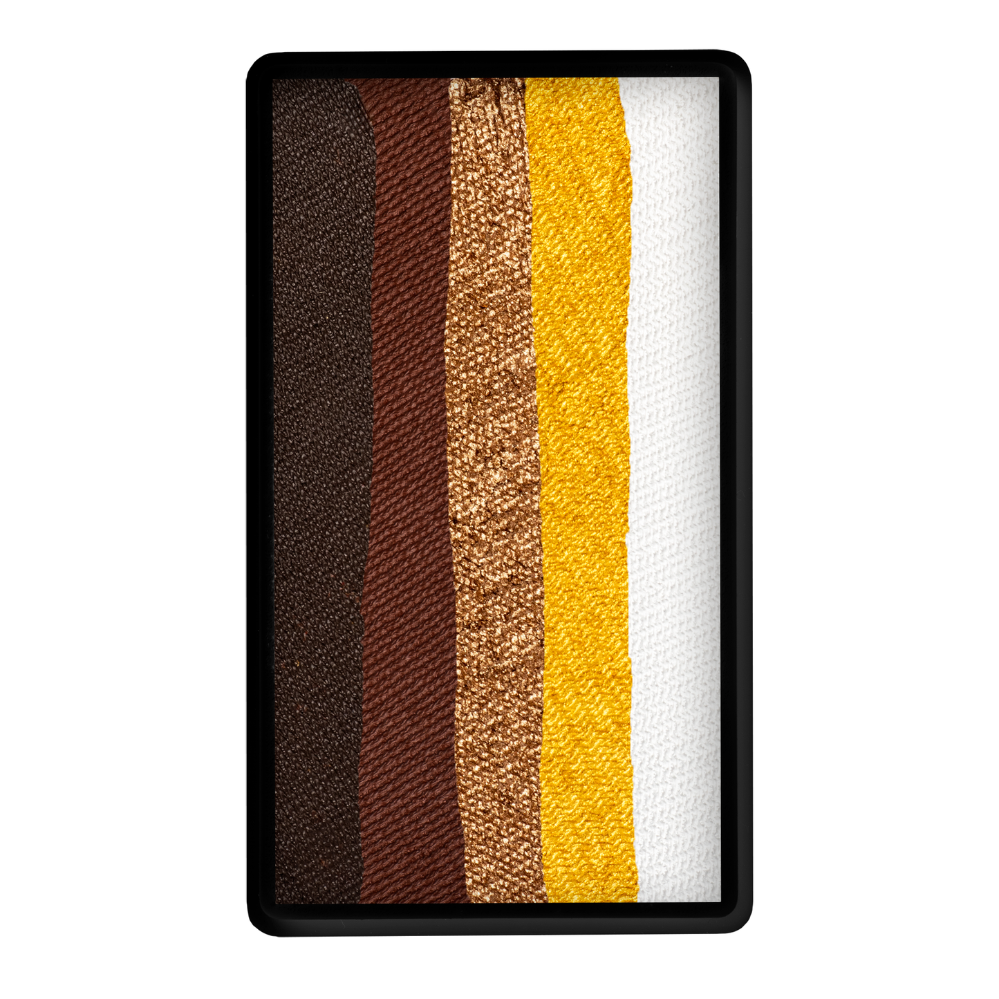 Infinityfaces Face Paint & Body Paint Aqua - Golden Earth One Stroke (30g) features five vertical stripes in dark brown, medium brown, bronze, gold, and white, each with unique shimmer or matte finishes.