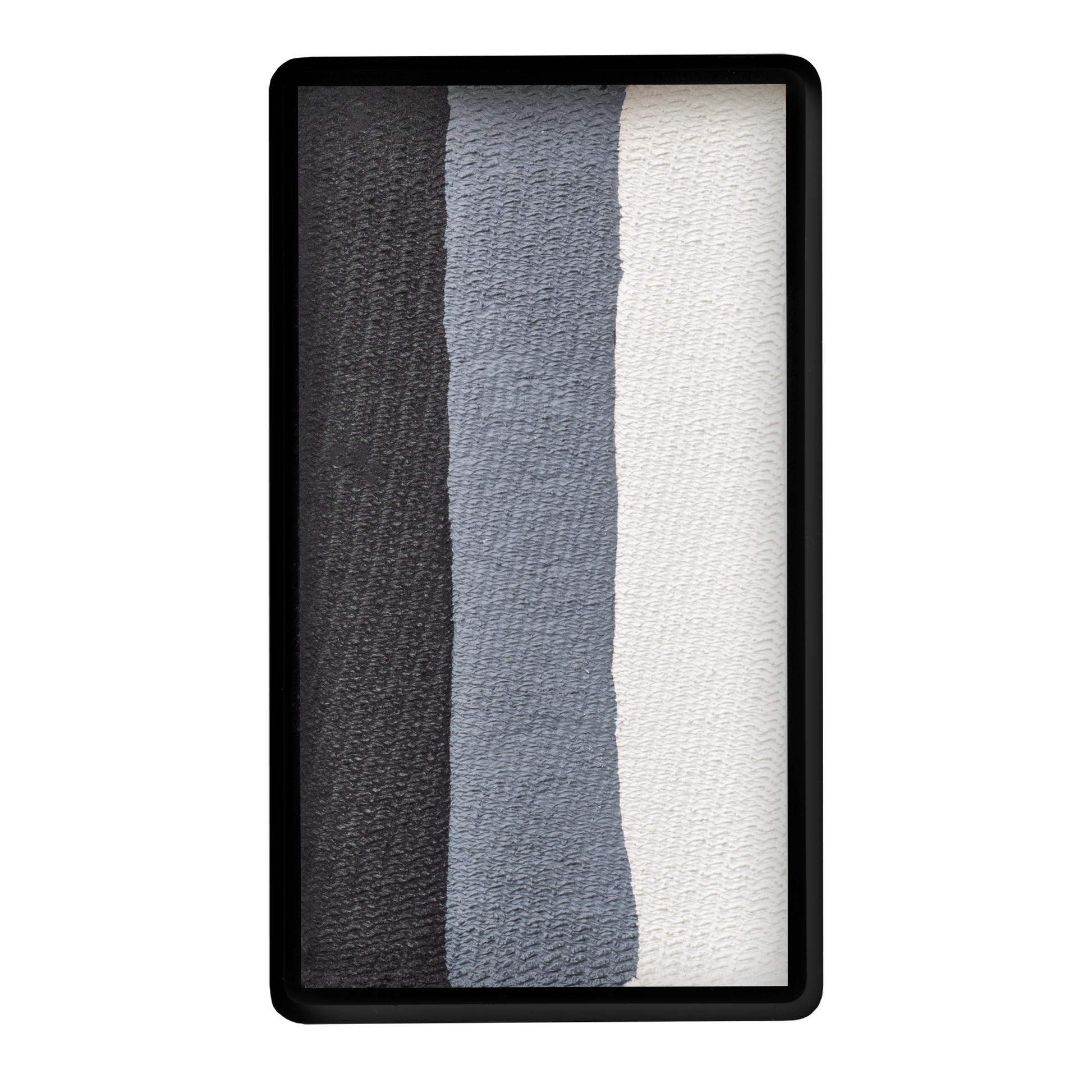 The Infinityfaces Face Paint & Body Paint Aqua - Magpie One Stroke (30g) features a rectangular tray with three vertically arranged colors—black, blue-gray, and white—side by side.