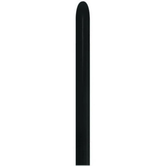 A sleek, solid black vertical cylinder resembling a premium balloon (Modelling Balloons DTX by Infinityfaces, Sempertex, Black 50/160s) stands centered on a plain white background.