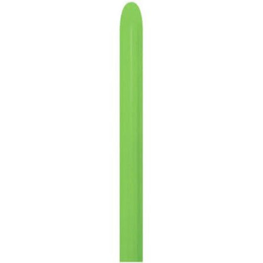 A single, long, green plastic plant label with a rounded top and flat bottom, set against a white background—its vibrant lime hue similar to Modelling Balloons DTX (Sempertex) - Lime Green (50/160s) by Infinityfaces.