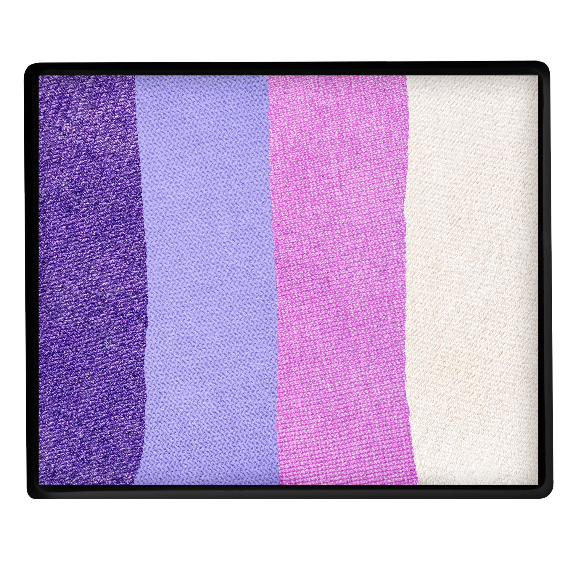 The Infinityfaces Face Paint & Body Paint Aqua - Snowflake Split Cake (50g) features four vertical stripes—dark purple, light purple, pink, and off-white—for a bold yet elegant look perfect for creative face and body art.