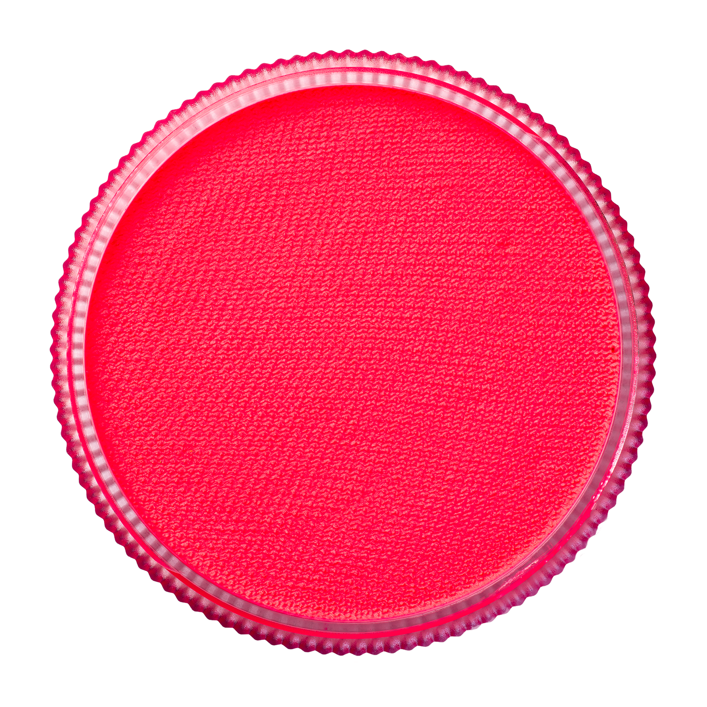The Infinity Faces Face Paint & Body Paint Aqua Tag in UV Neon Pink (32g) is a circular, bright pink product with a textured surface and ridged edges, shown from above on a white background.