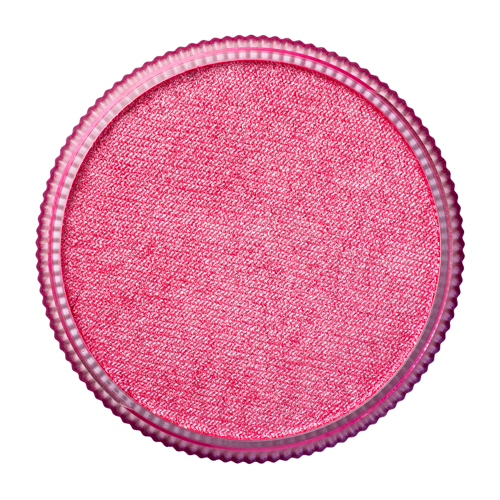 A close-up of Infinity Faces Face Paint & Body Paint Aqua Tag - Pearl Rose (32g) with a textured pink surface in a clear, ridged plastic case, viewed from above on a white background.