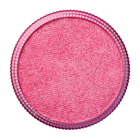 A close-up of Infinity Faces Face Paint & Body Paint Aqua Tag - Pearl Rose (32g) with a textured pink surface in a clear, ridged plastic case, viewed from above on a white background.
