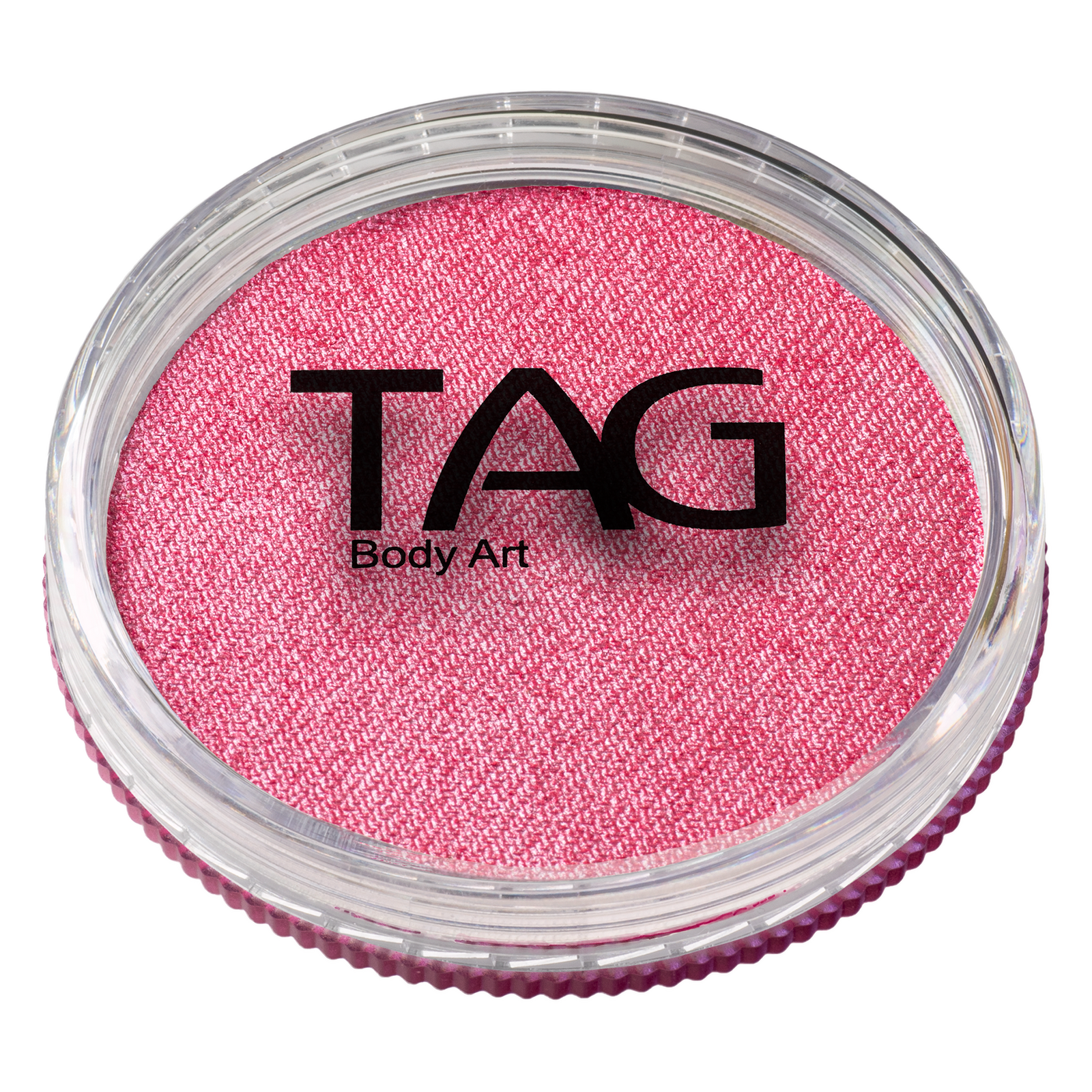 A round 32g container of Infinity Faces Face Paint & Body Paint Aqua Tag in Pearl Rose, with the brand name on the clear lid. The bright pink paint's textured surface is visible through the top.
