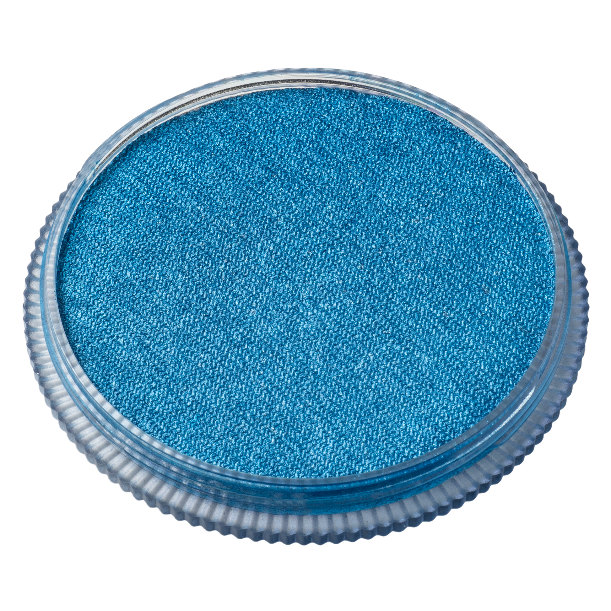 A round container of Infinity Faces Face Paint & Body Paint Aqua Tag - Pearl Blue (32g) with a textured surface, photographed from above on a white background.