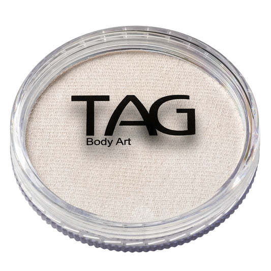 Round container of TAG Face & Body Paint - Pearl White (32g) water-activated face and body paint.