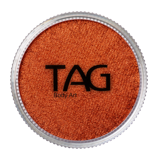 A round Infinity Faces Face Paint & Body Paint Aqua Tag in Pearl Copper (32g), shown from above with a clear lid displaying the product name.