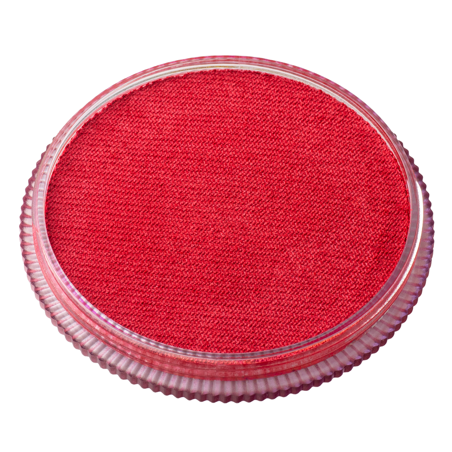 Infinity Faces Face Paint & Body Paint Aqua Tag - Pearl Red (32g) is a round container with a ridged clear lid, filled with vibrant red paint for face and body art.