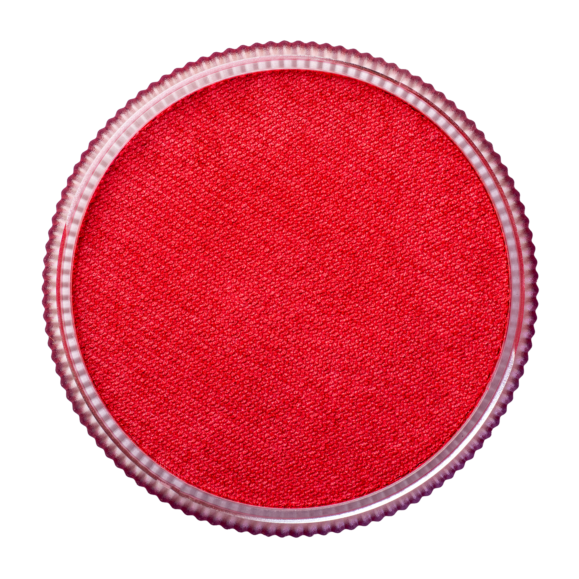 A close-up of Infinity Faces Face Paint & Body Paint Aqua Tag in Pearl Red (32g), a round pan with a textured surface and silver ridged rim, viewed from above on a white background.