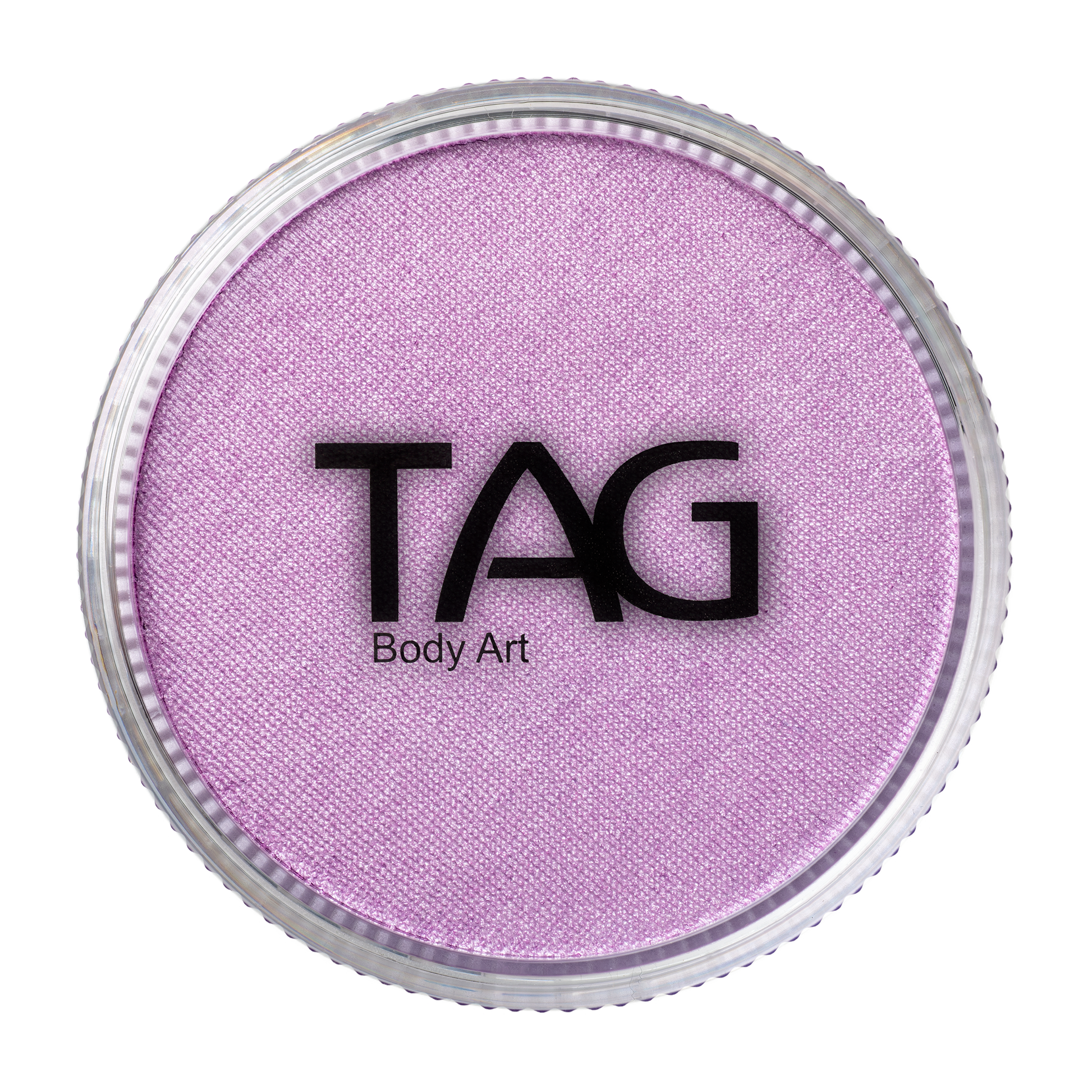 A round container of Infinity Faces Face Paint & Body Paint Aqua Tag in Pearl Lilac (32g), seen from above with the brand name printed in black on the lid.