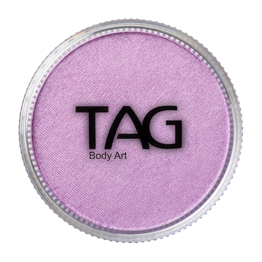 A round container of Infinity Faces Face Paint & Body Paint Aqua Tag in Pearl Lilac (32g), seen from above with the brand name printed in black on the lid.