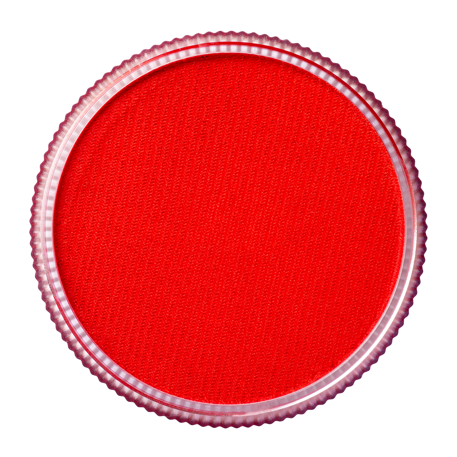 A close-up of Infinity Faces Face Paint & Body Paint Aqua Tag in Regular Red (32g), showing its textured surface with a metallic, ridged edge, set against a white background.