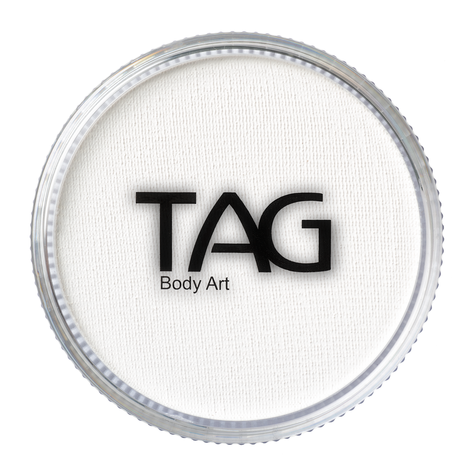 A round container of Infinityfaces Face Paint & Body Paint Aqua Tag - Strong White (90g) features a clear lid with the brand name printed on it.