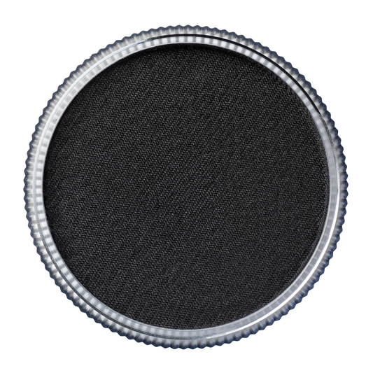 A detailed image of the Infinityfaces Face & Body Paint Aqua Tag (90g) displays a textured black surface with a fabric-like woven pattern, bordered by a ridged silver metallic edge.