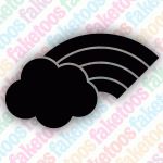 Add a touch of whimsy to your look with the Faketoos Glitter Tattoo Faketoos - Rainbow Cloud (small), featuring a black cloud with a black rainbow arc on a pastel “faketoos” background—perfect for creating unique, sparkly Rainbow Cloud body art using your favorite glitter tattoo stencil.